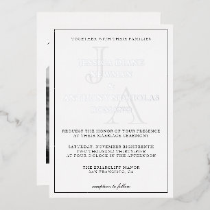 Invitation En Aluminium Monogramme minimaliste Photo Mariage Foil Invitati