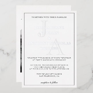 Invitation En Aluminium Monogramme minimaliste Photo Mariage Foil Invitati