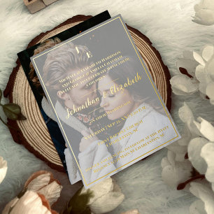 Invitation En Aluminium Monogramme minimaliste Photo Mariage Foil Invitati
