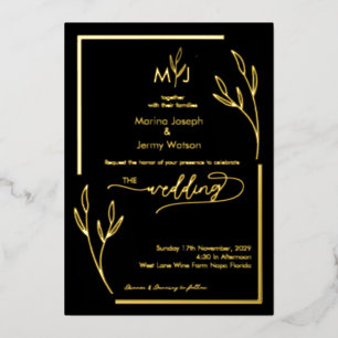 Invitation En Aluminium Monogramme Moderne de Bordure de Tract à Feuille N