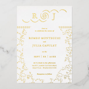Invitation En Aluminium Monogramme moderne doré Floral Vintage Mariage hui
