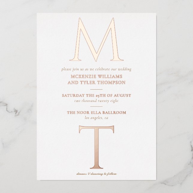 Invitation En Aluminium Monogramme moderne Gras Initiales Rose Or (Recto)