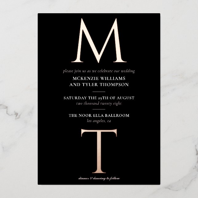 Invitation En Aluminium Monogramme moderne Gras Initiales Rose Or (Recto)