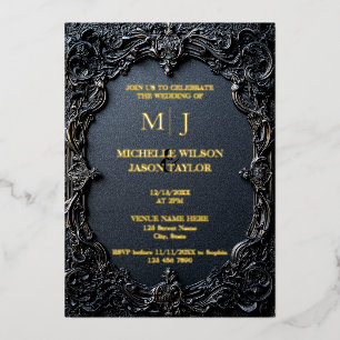 Invitation En Aluminium Monogramme moderne Tarot gothique noir et or