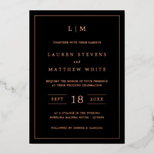 Invitation En Aluminium Monogramme noir simple Mariage élégant