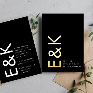 Invitation En Aluminium Monogramme non photo Or ultra moderne Économisez N