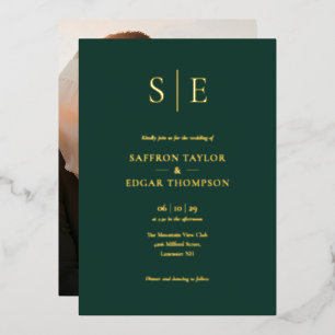 Invitation En Aluminium Monogramme Photo Mariage Emerald Green And Gold
