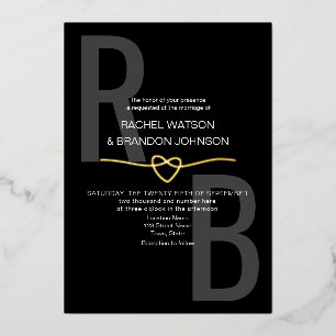Invitation En Aluminium Monogramme romantique or et Mariage noir QR Code