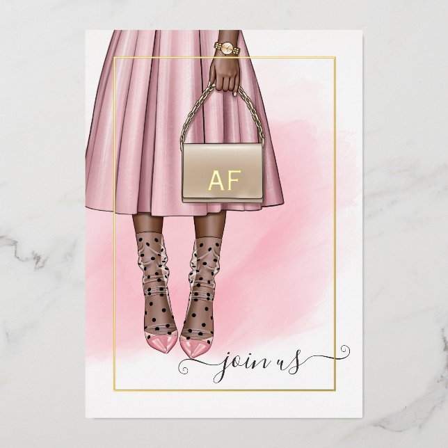 Invitation En Aluminium Monogramme rose et or Chic Bachelorette Party (Recto)