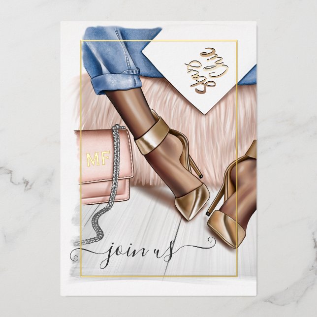 Invitation En Aluminium Monogramme rose et or Chic Quinceañera Foil Invit (Recto)