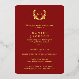 Invitation En Aluminium Monogramme rouge + Laurel Wreath Graduation
