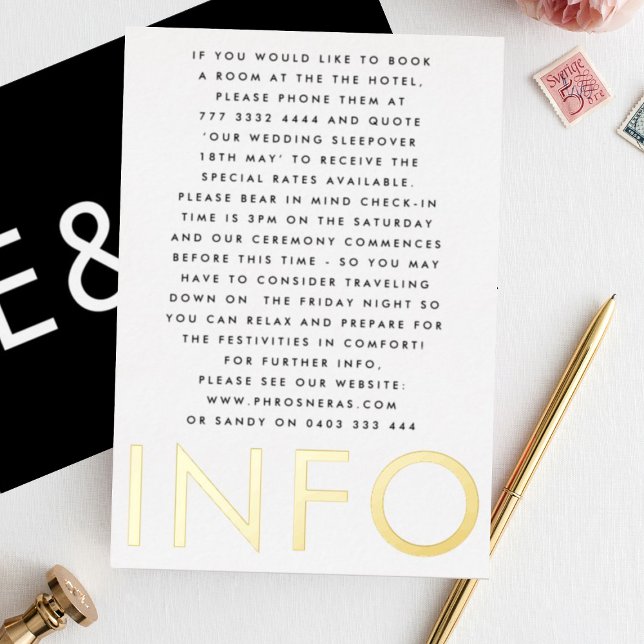 Invitation En Aluminium Monogramme ultra moderne 2 x Info Détails OR (**NB READ PRODUCT DESCRIPTION - DIY FOIL DETAILS)