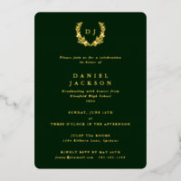 Monogramme vert foncé + Laurel Wreath Graduation