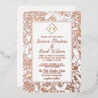 Monogramme vintage | Floral Mariage Rose blanche o