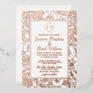 Invitation En Aluminium Monogramme vintage   Floral Mariage Rose blanche o