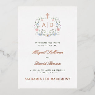 Invitation En Aluminium Monogrammes de cadre floral Mariage catholique