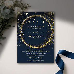 Invitation En Aluminium Monogrammes d'or de minuit céleste mariage élégant