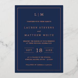 Invitation En Aluminium Monographie bleu marine simple Mariage élégant