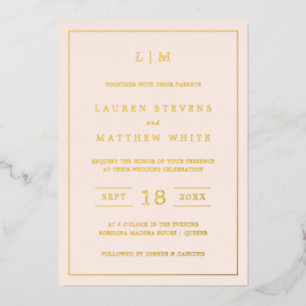 Invitation En Aluminium Monographie rose pâle simple Mariage élégant