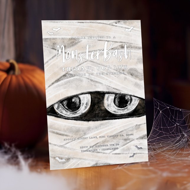 Invitation En Aluminium Monster Bash Éffrayant Wrapmy Maman Halloween Part (Monster Bash Spooky Wrapped Mummy Halloween Party Foil Invitation)