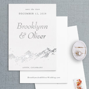 Invitation En Aluminium Montagnes Abstraites Blanc & Argent Enregistrer la