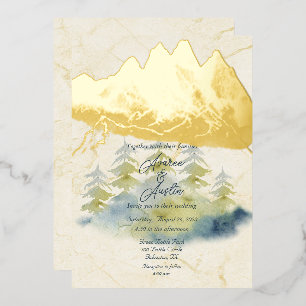 Invitation En Aluminium Montagnes d'or Contexte Arbres verts et bleus