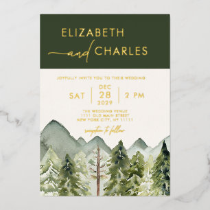 Invitation En Aluminium Montagnes Rustiques Arbres Moderne Mariage élégant