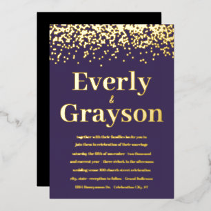 Invitation En Aluminium Moody Elegant Confetti Purple and Gold Mariage