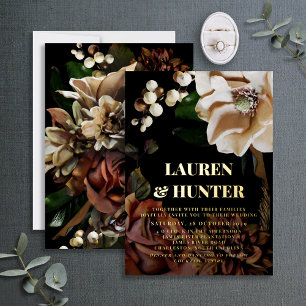 Invitation En Aluminium Moody foncé Neutral Magnolia Botanique Mariage Or