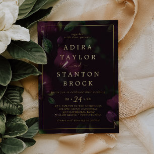 Invitation En Aluminium Moody Purple Blooms   Mariage Motif noir Foil