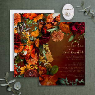 Invitation En Aluminium Moody Sunset Colors Floral Script Mariage Gold