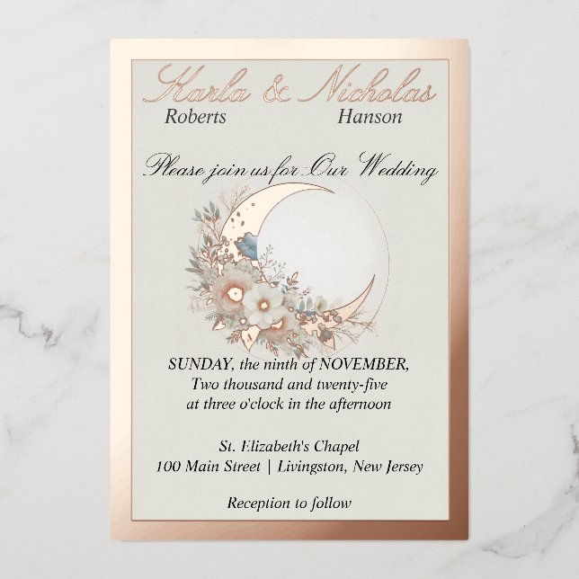 Invitation En Aluminium Moonflower blanc cassé, large doré rose (Recto)