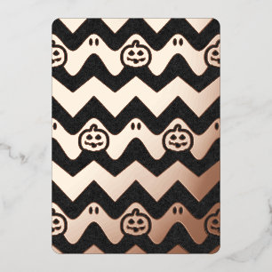 Invitation En Aluminium Motif Chevron Halloween avec Fantômes et Citrouill
