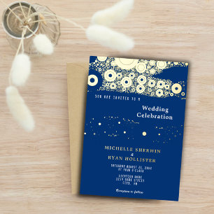 Invitation En Aluminium Motif de cercle abstrait bleu marine mariage or