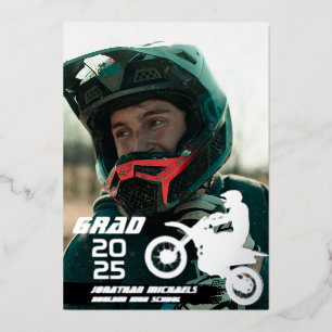 Invitation En Aluminium Motocross moto cross argent 2 Photo Graduation