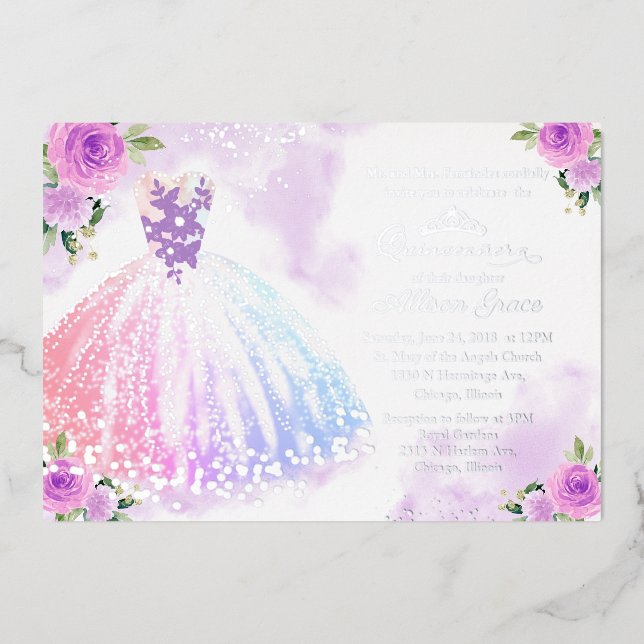 Invitation En Aluminium Multicolore Floral Quinceanera (Recto)