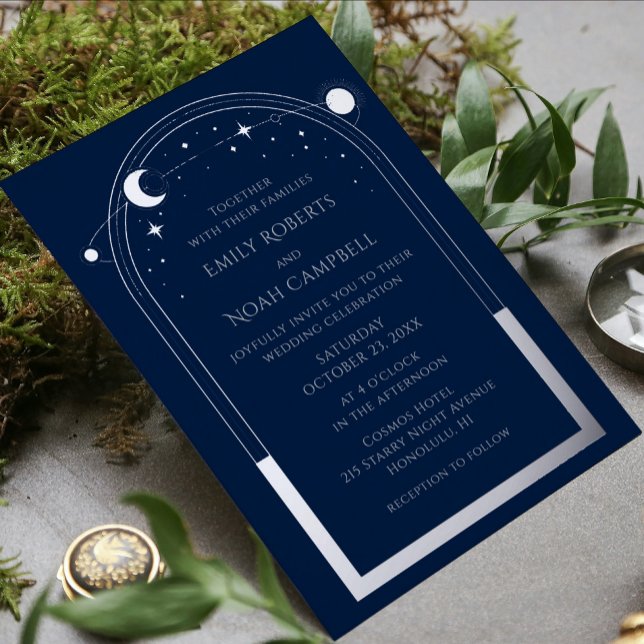 Invitation En Aluminium Mystique Bleu Argent Soleil Lune Espace Astronomiq (Créateur téléchargé)