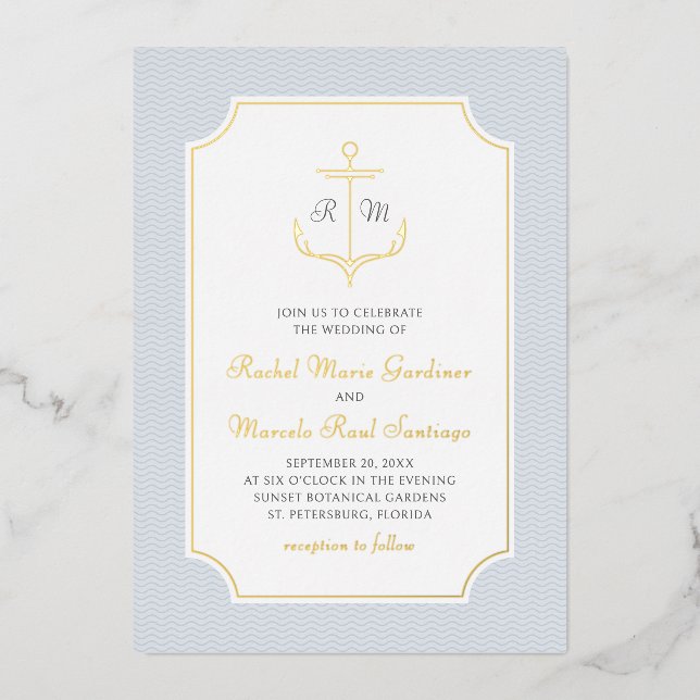 Invitation En Aluminium Nautical Anchor Wedding (Recto)