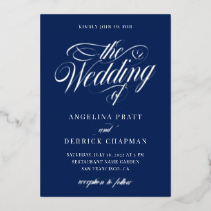 Invitation En Aluminium Nautique tout en un Mariage Calligraphie Argent