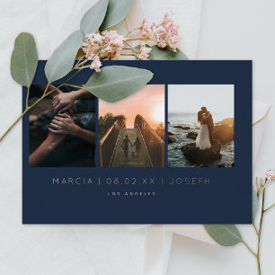 Invitation En Aluminium Navy et Blush 3 Photo Save the Date