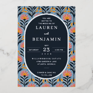 Invitation En Aluminium Navy Floral Joyeux