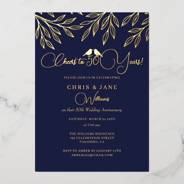 Invitation En Aluminium Navy Love Birds 50th Wedding Anniversary  (Recto)
