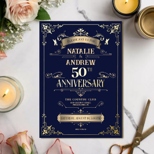 Invitation En Aluminium Navy Or Royal Élégant Doré Pailleté Brillante