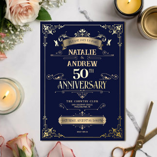 Invitation En Aluminium Navy Royal Or Élégant Pailleté Brillante Feuille D