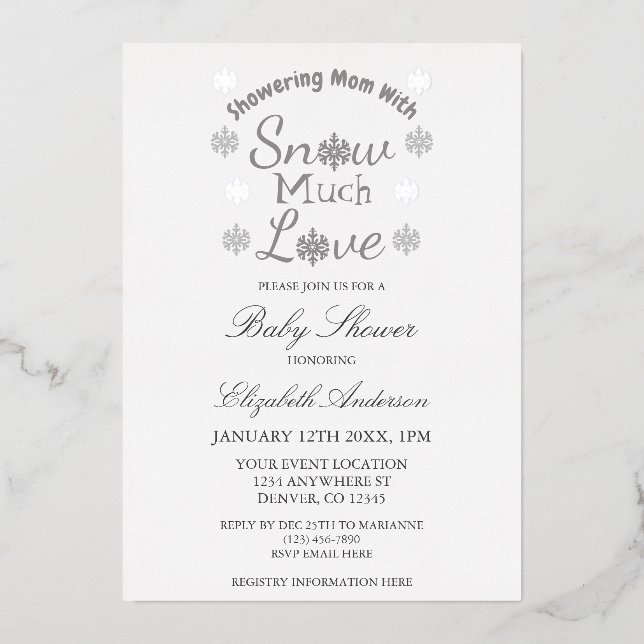 Invitation En Aluminium Neige beaucoup d'amour Hiver Flocon de neige Baby  (Recto)