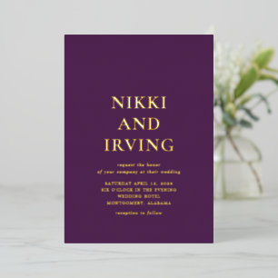 Invitation En Aluminium Nettoyer les polices en gras violet Mariage modern