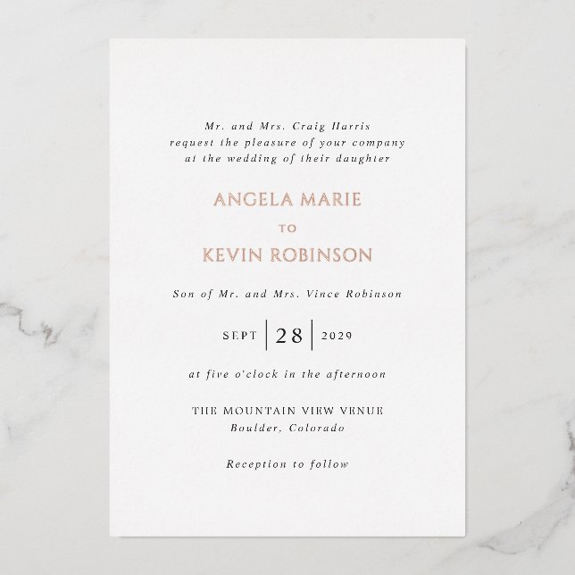 Invitation En Aluminium Nettoyer noir et blanc Mariage moderne (Recto)