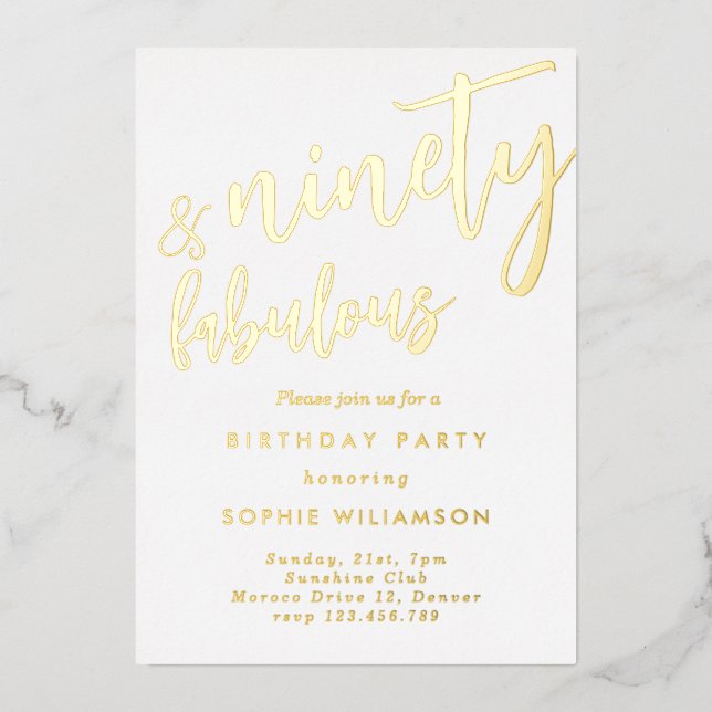Invitation En Aluminium Ninety et fabuleux or foiled anniversaire (Recto)