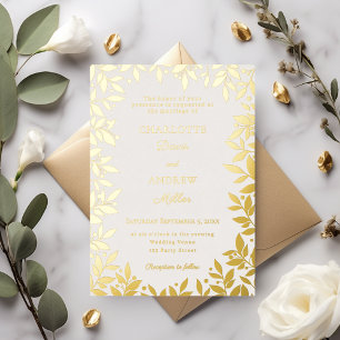 Invitation En Aluminium Noces de luxe feuilles botaniques or ivoire