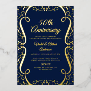 Invitation En Aluminium Noces d'or Navy Tourbillon 50e Anniversaire de Mar